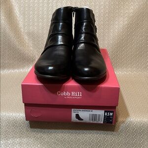 Rockport Cobb Hill Gratasha Black Leather Ankle Boots 8.5W